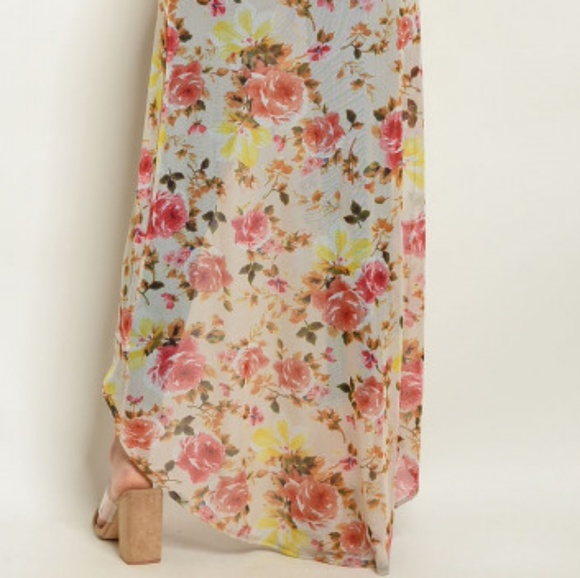 SALE ♡Floral Cold Shoulders Maxi Duster Dress cover up sheer boho fairy flowers - Picture 7 of 7